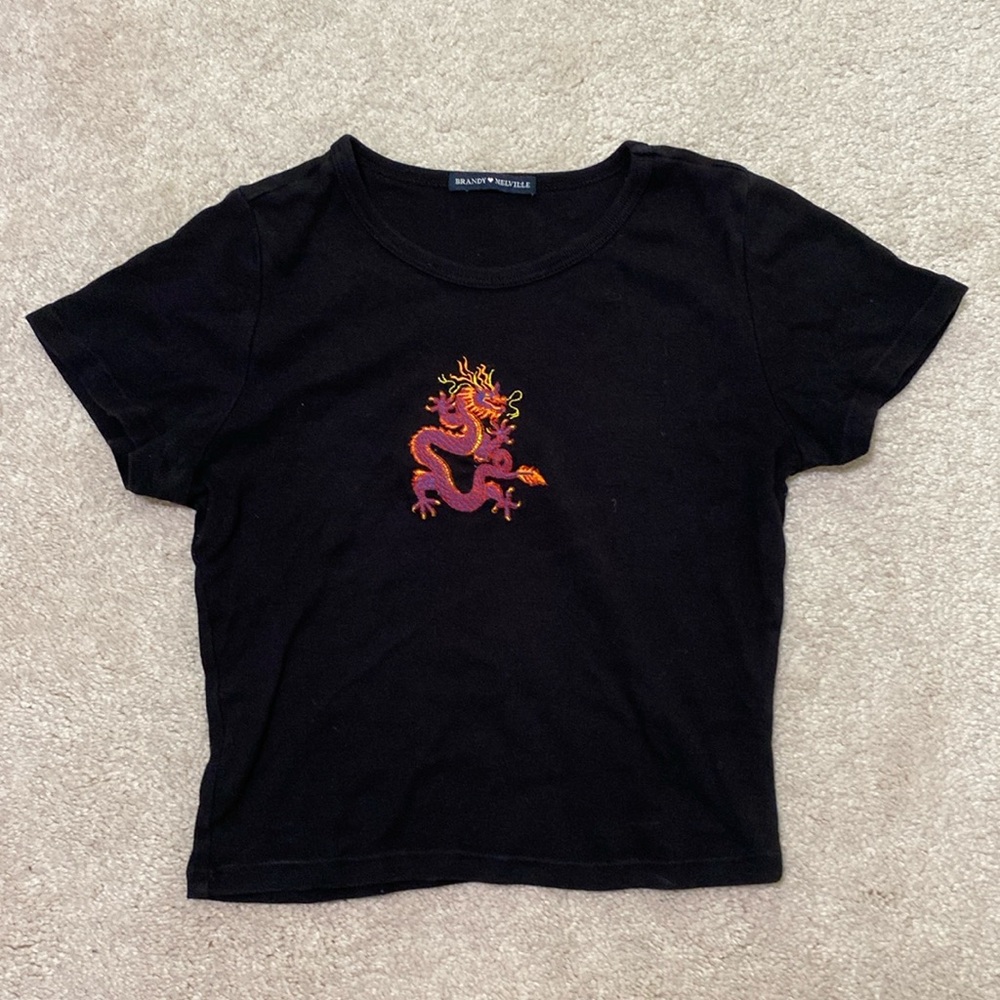 Brandy Melville Black Dragon Cropped Baby Tee